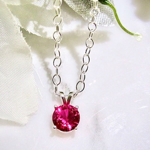 Beautiful Round Ruby Pendant, 2 Carats (8mm) Lab Ruby Sterling Silver Necklace with Chain, Solitaire Necklace, Red Gemstone Pendant,
