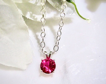 Beautiful Round Ruby Pendant, 2 Carats (8mm) Lab Ruby Sterling Silver Necklace with Chain, Solitaire Necklace, Red Gemstone Pendant,