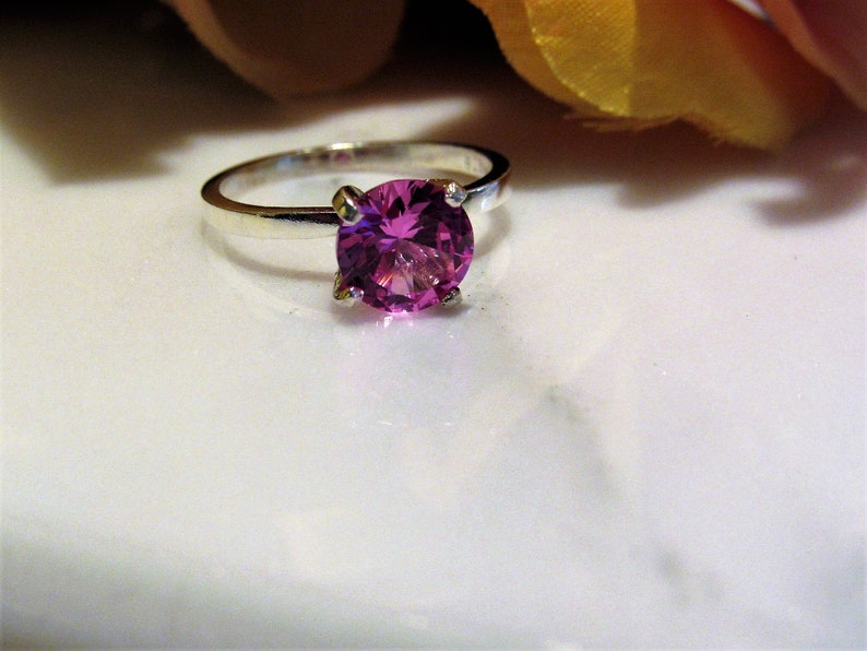 Beautiful!Lab Created Pink Sapphire Solitaire Sterling Silver Ring Promise Engagement Christmas Valentine,Birthday 2.0 Carat~8mm