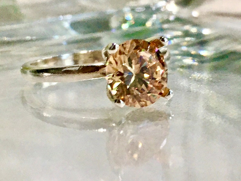 Bridal Jewelry CZ Solitaire Sterling Silver Engagement Ring Promise Ring Brilliant Champagne Cubic Zirconia 2 Carat 8mm Anniversary