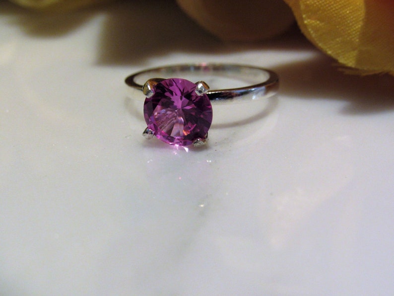 Beautiful!Lab Created Pink Sapphire Solitaire Sterling Silver Ring Promise Engagement Christmas Valentine,Birthday 2.0 Carat~8mm