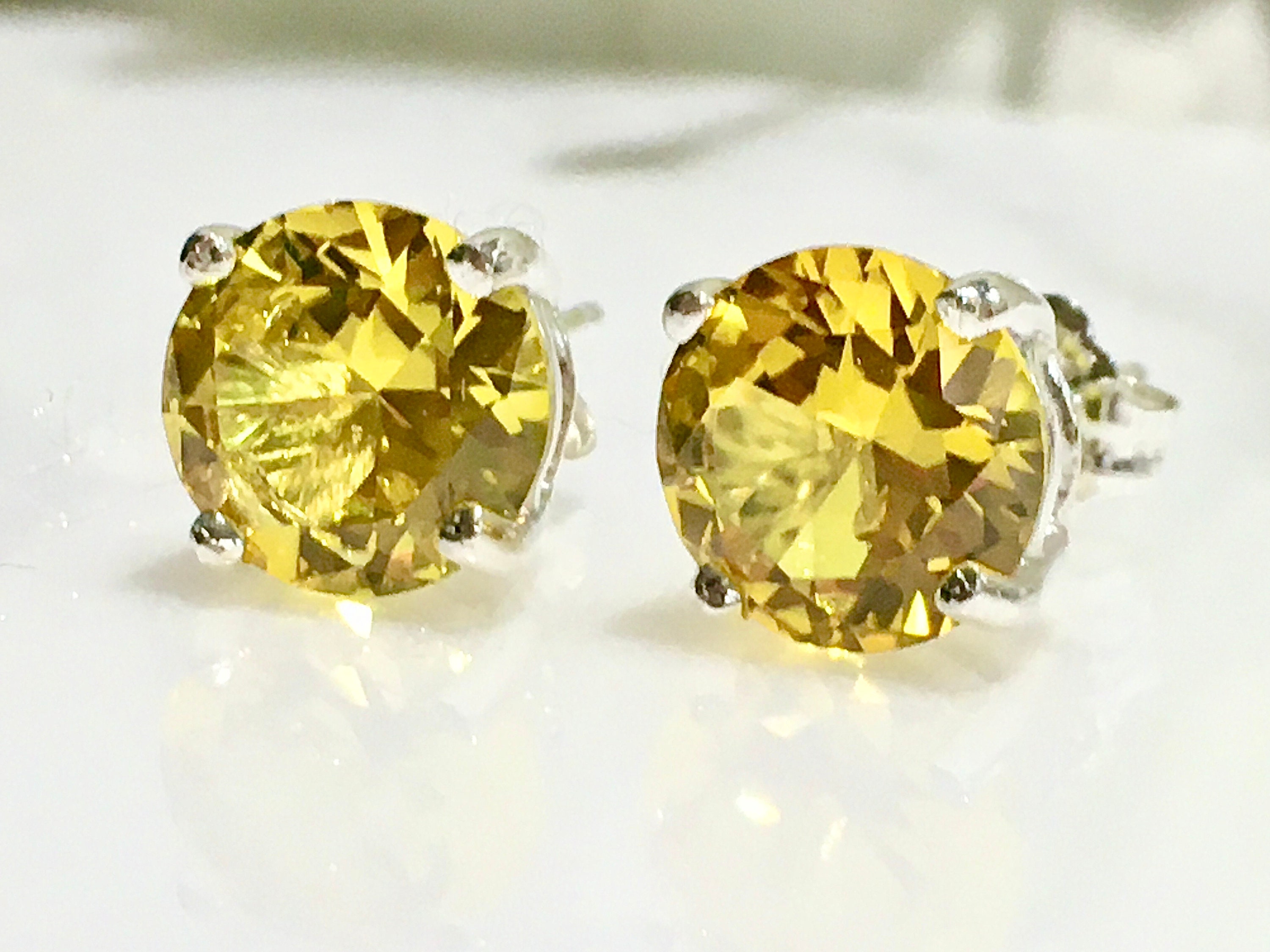 Yellow Sapphire 2 Carats 8mm 925 Sterling Silver Stud Etsy
