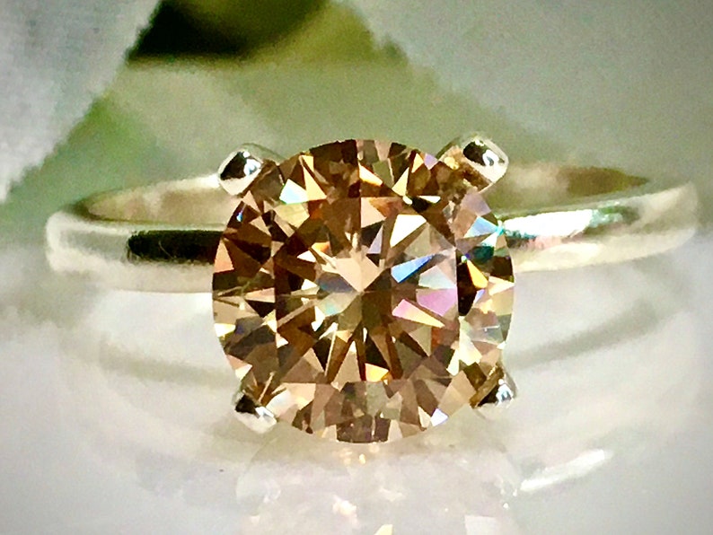 Bridal Jewelry CZ Solitaire Sterling Silver Engagement Ring Promise Ring Brilliant Champagne Cubic Zirconia 2 Carat 8mm Anniversary