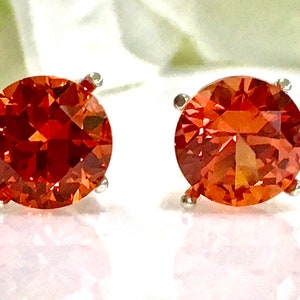 Orange Sapphire 2 Carats 8mm 925 Sterling Silver Stud Earrings, Fall Inspired Earrings, Bridesmaids Gift, Gift for her, Anniversary Gift