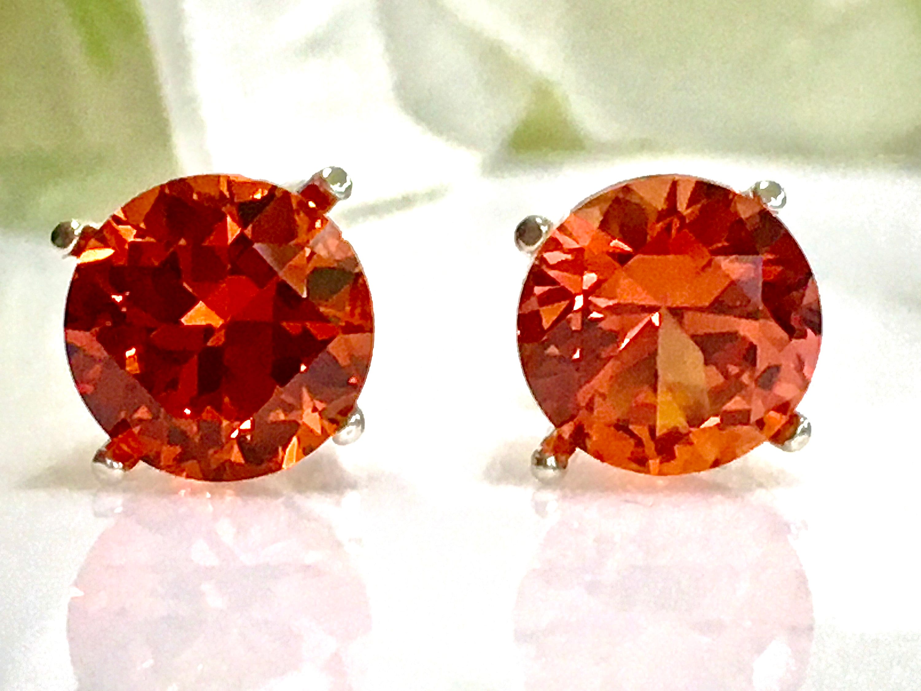 Orange Sapphire 2 Carats 8mm 925 Sterling Silver Stud Earrings Fall Inspired Earrings Bridesmaids Gift Gift for her Anniversary Gift