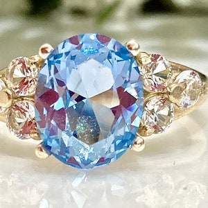 Oval Light Blue Spinel 3 carats White Sapphires Accents Engagemen Ring, Promise ring, anniversary ring, gift for her, Christmas Gift