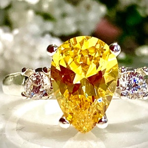 Canary Pear Simulated Diamond CZ  (2 ct. 10x7) side accents  Ring, Engagement, Promise ring, Anniversary Ring, Valentine's Gift for her