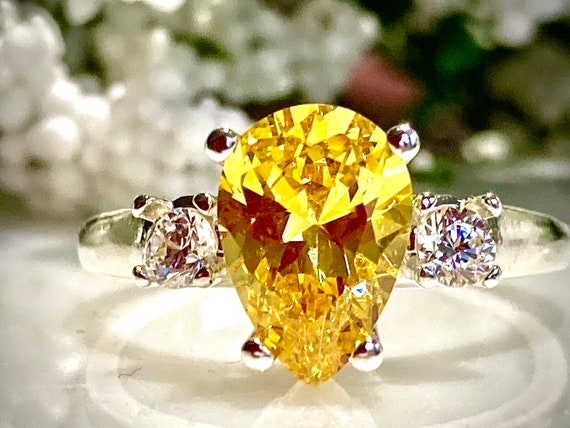 Canary Pear Simulated Diamond CZ 2 Ct. 10x7 Side Accents Ring Engagement Promise Ring Anniversary Ring Valentine s Gift for Her Etsy Canada