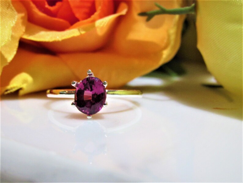 Natural~Rare brillance Pinkish Purple Rhodolite Garnet 1.57 Ct. Oval Solitaire Sterling Silver Ring Engagement,Wedding,Promise,Birthday