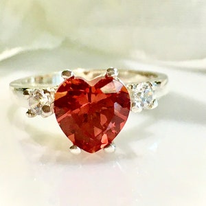Lab Created Orange Heart Shaped Sapphire Ring 2 ct.8mm Engagement Ring, Promise Ring, Sapphire Ring, SolitaireRing, three stone ring,