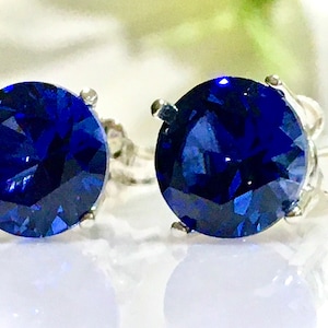 Blue Sapphire 2 Carats 8mm 925 Sterling Silver Stud Earrings, Bridesmaids Gift, Gift for her, Anniversary Gift, Engagement Gift