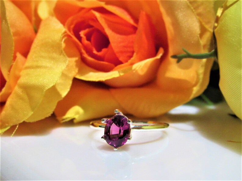 Natural~Rare brillance Pinkish Purple Rhodolite Garnet 1.57 Ct. Oval Solitaire Sterling Silver Ring Engagement,Wedding,Promise,Birthday