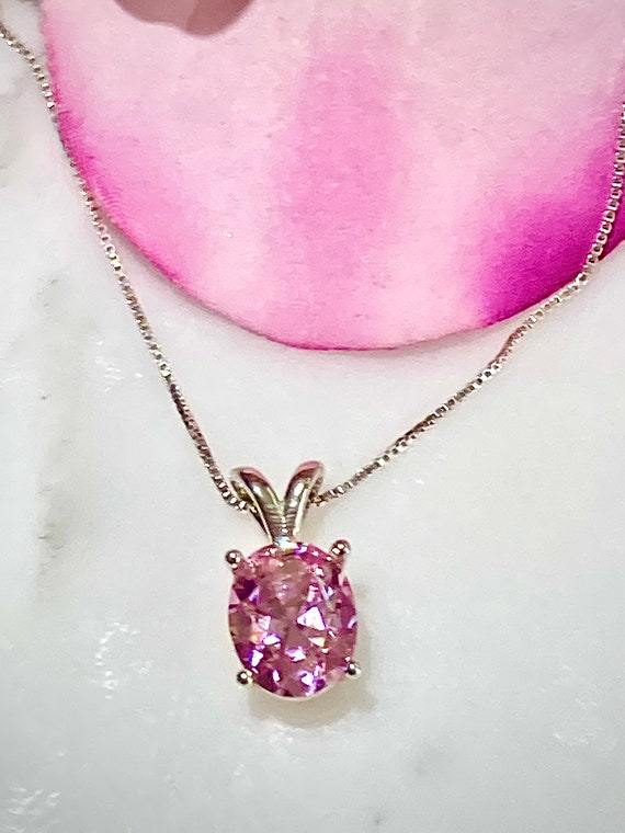 Pink Cubic Zirconia Necklace Sterling Silver Pink Cubic Zirconia Necklace Sterling Silver