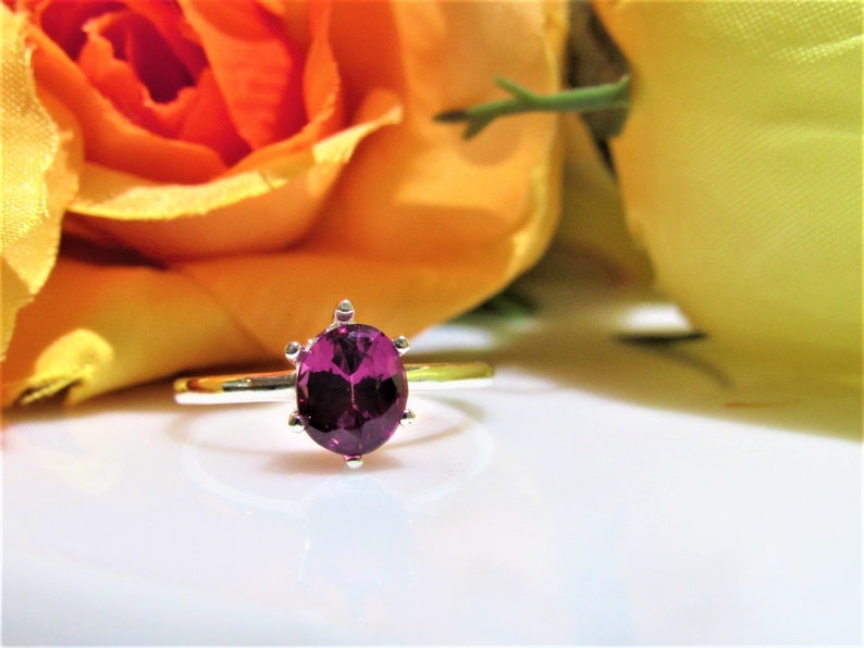 Natural~Rare brillance Pinkish Purple Rhodolite Garnet 1.57 Ct. Oval Solitaire Sterling Silver Ring Engagement,Wedding,Promise,Birthday
