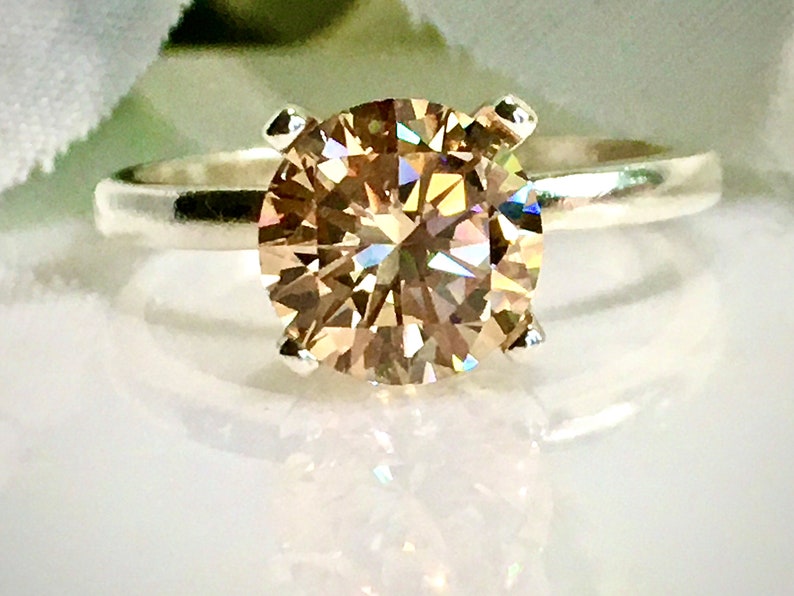 Bridal Jewelry CZ Solitaire Sterling Silver Engagement Ring Promise Ring Brilliant Champagne Cubic Zirconia 2 Carat 8mm Anniversary