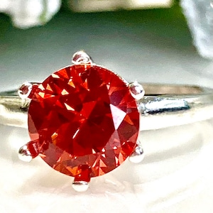 Brilliant Orange Sapphire 2 Carat(8mm)Solitaire Sterling Silver Ring, Engagement Ring, Promise Ring, Anniversary