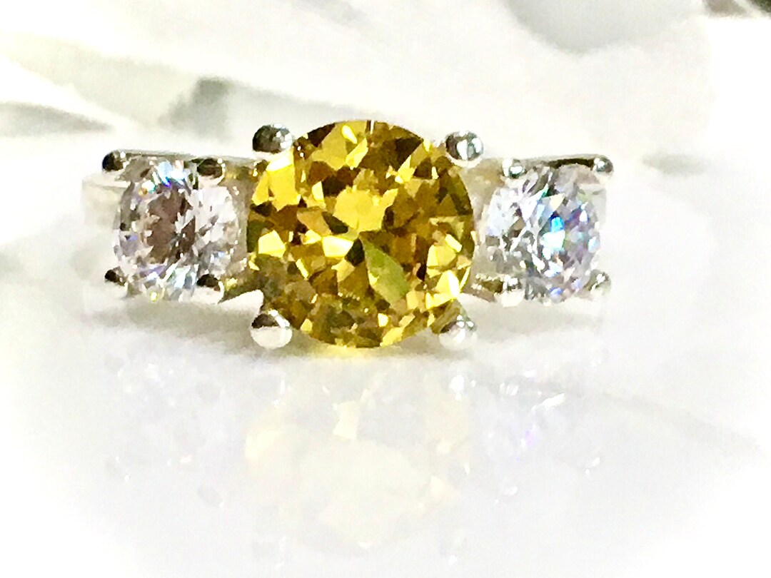 Lab Created Yellow Sapphire & Diamond Simulated Three Stone Ring