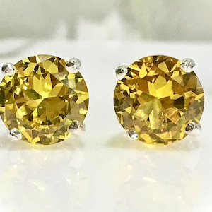 Yellow Sapphire 2 Carats 8mm 925 Sterling Silver Stud Earrings,Bridesmaids Gift, Bridal Jewelry, Gift for her, Anniversary Gift