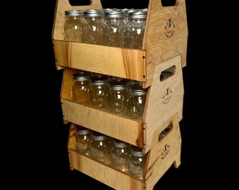 Stackable Wooden Storage Caddy, RV Organizer, Pantry Crate, Canning Jar Storage, College Dorm Efficient, Accessible