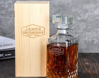 Groomsmen Gifts, Personalized Whiskey Decanter Set with Wood Box, Groomsmen Proposal Groomsman Gift Best Man Gift Dad Gift Boyfriend Gift