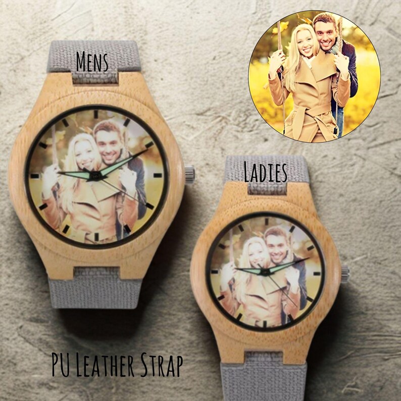 Personalized wooden photo watch for men with custom engraved message unique gift for him anniversary watch