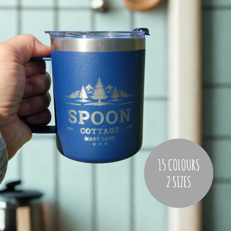Custom Insulated Mug Thermal Travel Mug for Family Custom Wedding Gift for Housewarming Client Gift Idea for Newlywed Couple Gift for Him Navy