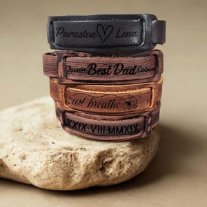 Engraved Leather Bracelet for Men Custom Name Bracelet for Groomsmen Gift for Boyfriend Bracelet for Dad Anniversary Gift for Birthday image 1