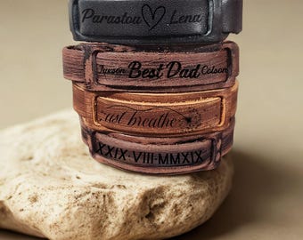 Engraved Leather Bracelet for Men Custom Name Bracelet for Groomsmen Gift for Boyfriend Bracelet for Dad Anniversary Gift for Birthday