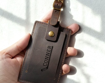 Personalized Leather Luggage Tag Engraved Travel Accessory Custom Bag Tag for Suitcase Backpack Name Badge Couple Gift Set