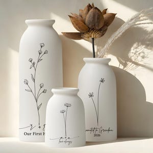 Vase en céramique personnalisé, idée cadeau de mariage, cadeau d'anniversaire, fleurs sauvages personnalisées, vase à fleurs, décoration d'intérieur minimaliste moderne