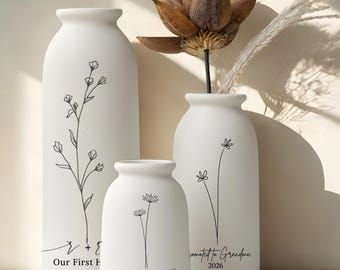 Personalized Ceramic Vase Wedding Gift Idea Anniversary Present Customized Wildflower Design Flower Vessel Modern Minimalist Home Decoration