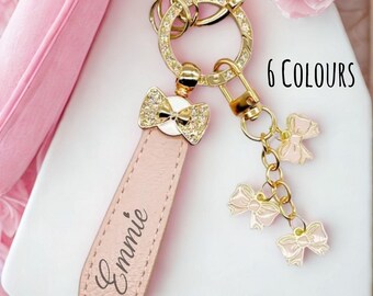 Personalized Vegan Leather Keychain Custom Name Key Ring for Bridesmaid Proposal Box Filler Bachelorette New Driver Gift for New Car