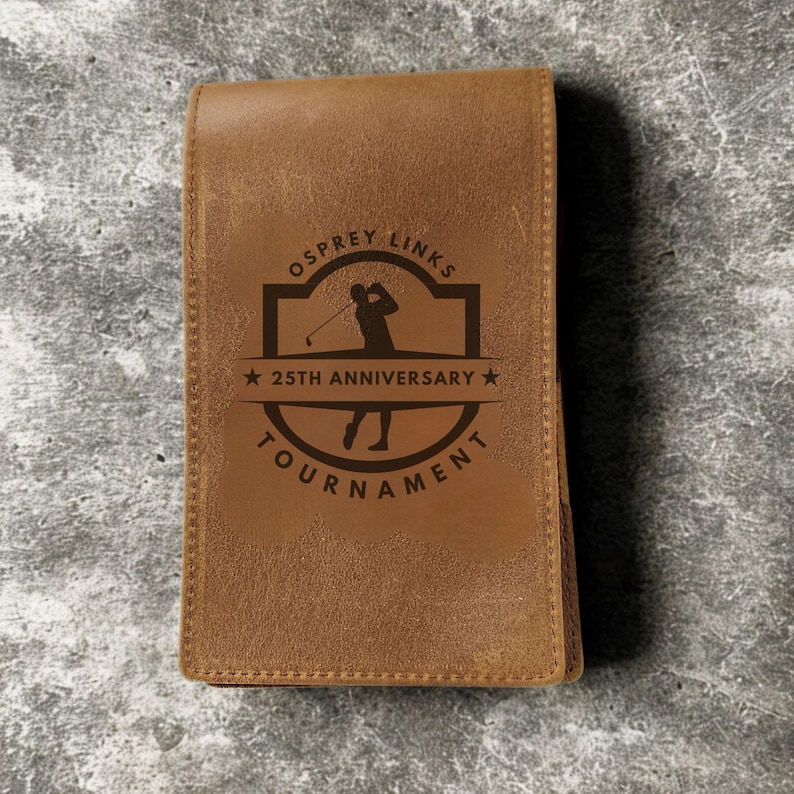 Personalized Leather Golf Yardage Book Cover Golf Tournament Gift for Golfer Custom Golf Accessory for Dad Client Gift for Lady Golfer image 4