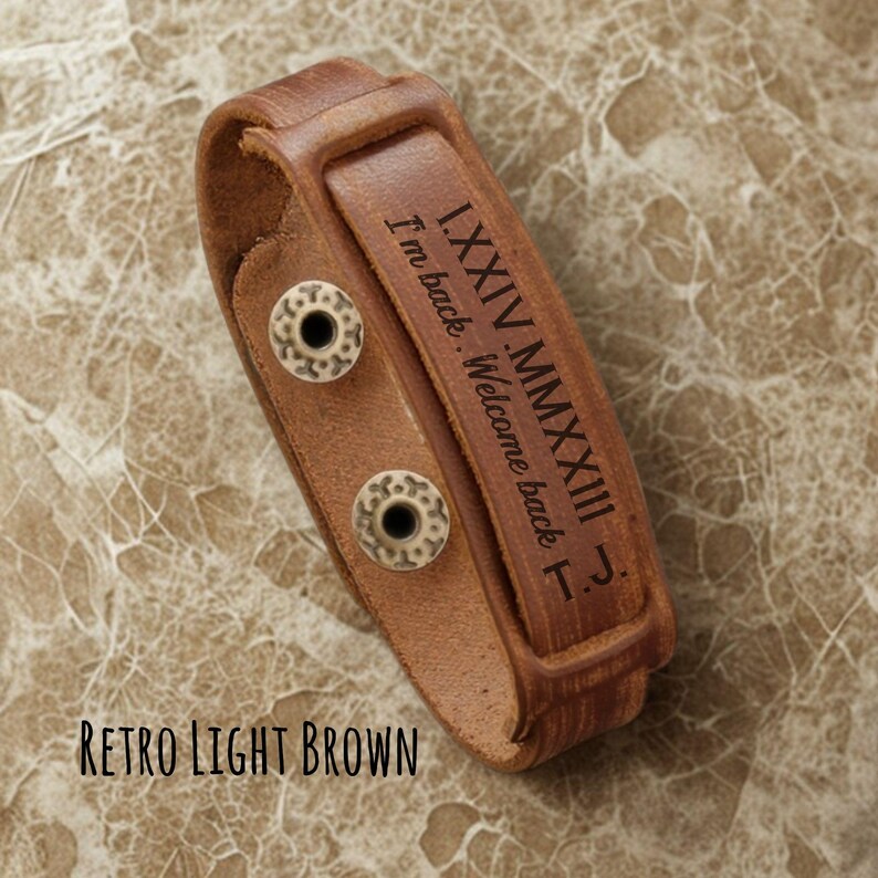 Engraved Leather Bracelet for Men Custom Name Bracelet for Groomsmen Gift for Boyfriend Bracelet for Dad Anniversary Gift for Birthday Rustic Light Brown