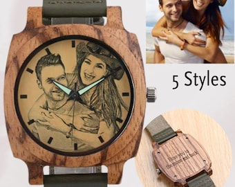 Custom Photo Watch Wooden Watch for Men Watch for Dad Engraved Watch Unique Gifts for Him Gift for Boyfriend Anniversary Gift for Husband
