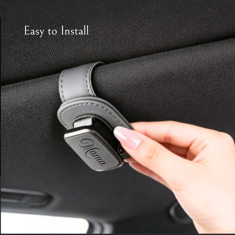 Personalized Vegan Leather Sunglasses Visor Clip: Car Accessory Gift Bild 8