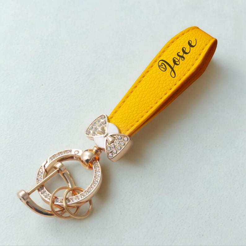 Personalized Vegan Leather Keychain Custom Name Key Ring for Bridesmaid Proposal Box Filler Bachelorette New Driver Gift for New Car afbeelding 8