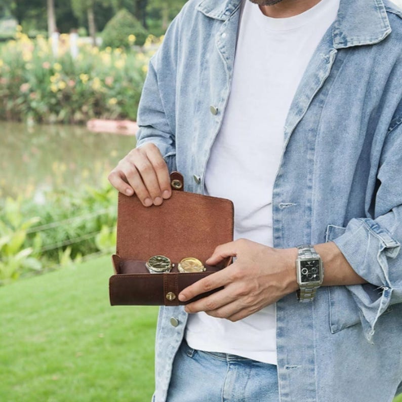 Genuine Leather Watch Storage Roll Custom Engraving Detail Personalized Timepiece Organizer Travel Ready Design Luxury Watch Protection Case Premium Quality Construction Multiple Size Options Perfect Gift Idea Anniversary Present Groomsmen