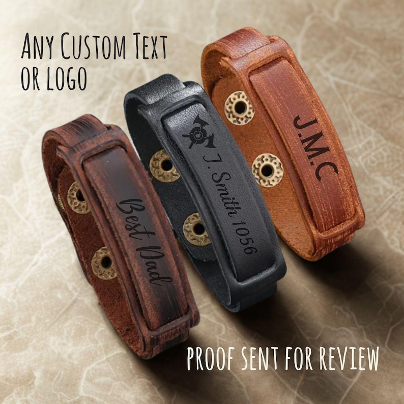 Engraved Leather Bracelet for Men Custom Name Bracelet for Groomsmen Gift for Boyfriend Bracelet for Dad Anniversary Gift for Birthday image 2
