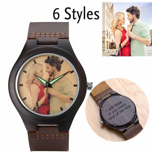 Custom Photo Watch Wooden Watch for Men Watch for Dad Engraved Watch Unique Gifts for Him Gift for Boyfriend Anniversary Gift for Husband