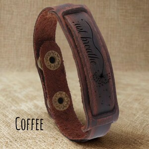 Engraved Leather Bracelet for Men Custom Name Bracelet for Groomsmen Gift for Boyfriend Bracelet for Dad Anniversary Gift for Birthday Coffee