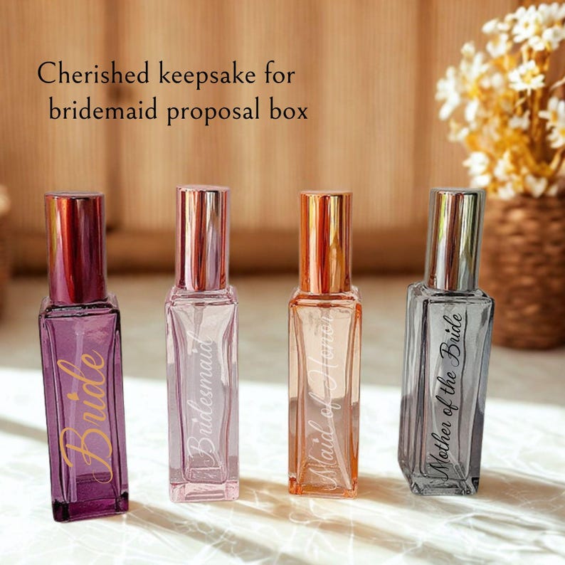 Personalized Perfume Bottle Gift Set Bridesmaid Rose Gold Cap with Custom Label Wedding Day Gift for Bride image 2