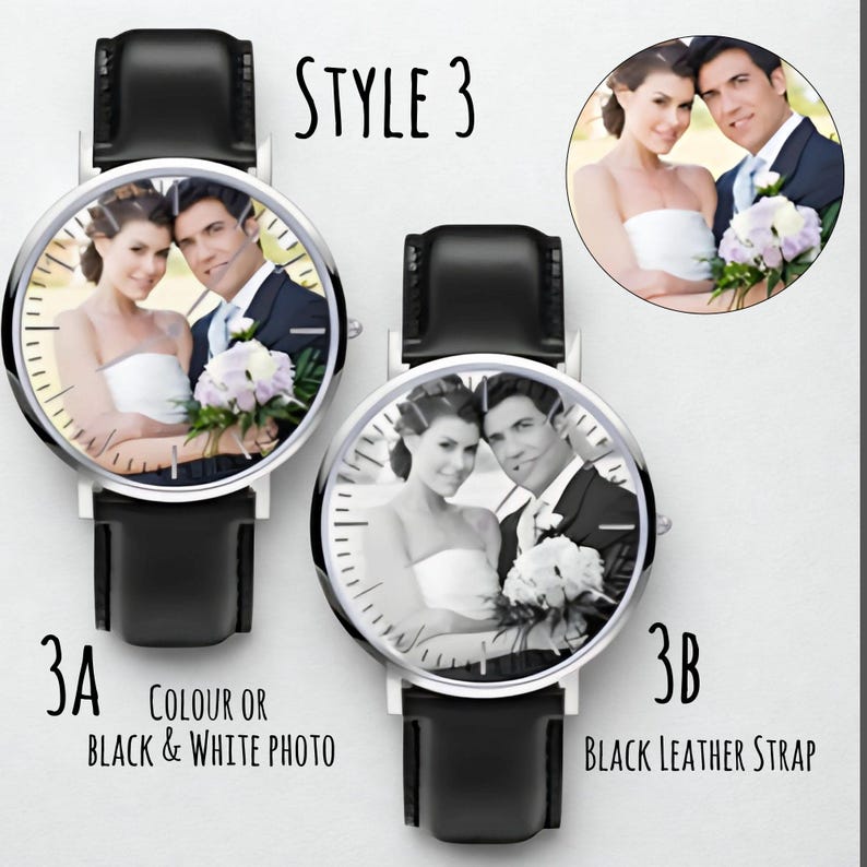 Engraved wooden watch with custom picture modern men’s accessory personalized gift idea