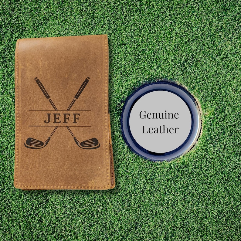 Personalized Leather Golf Yardage Book Cover Golf Tournament Gift for Golfer Custom Golf Accessory for Dad Client Gift for Lady Golfer image 3
