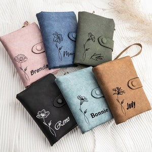 Porte-monnaie personnalisé, cadeau fleur de naissance pour elle, cadeau de remise des diplômes, cadeau de fille d'honneur, petite amie, petite-fille