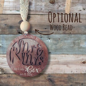 First Christmas Married Ornament Mr and Mrs Engraved Wood Ornament Newlywed Gift Custom Wedding Keepsake Personalized Christmas Decoration25 image 8
