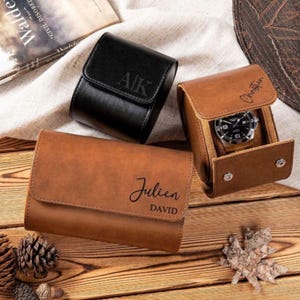 Étui à montres de voyage pour homme, boîte à montres en cuir à 2 emplacements pour étui à montres personnalisé pour homme d'honneur, cadeau d'anniversaire, cadeau de mariage