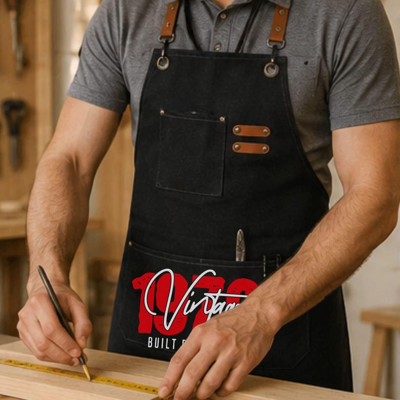 Personalized Canvas Apron for Women Chef Kitchen Wear Gift for Mom Heavy Duty Apron with Pocket BBQ Dad Baker Gift for Art Teacher image 2