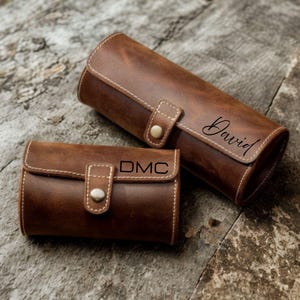 Leather Watch Roll Travel Case Custom Engraving Option Personalized Gift Idea Genuine Leather Construction Premium Watch Storage Solution Luxury Timepiece Organizer Perfect Groomsmen Present Anniversary Gift Fathers Day Gift Elegant Design