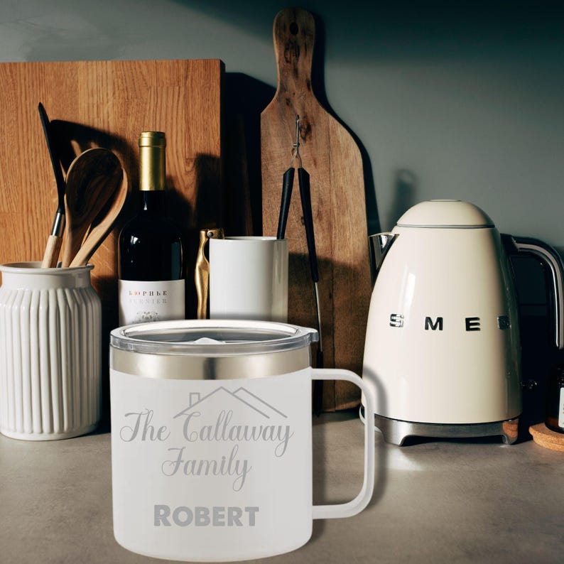 Custom Insulated Mug Thermal Travel Mug for Family Custom Wedding Gift for Housewarming Client Gift Idea for Newlywed Couple Gift for Him Branco